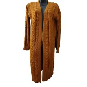 Hippie Rose Rust Colored Long Cable Knit Long Sleeve Open Cardigan 
 S